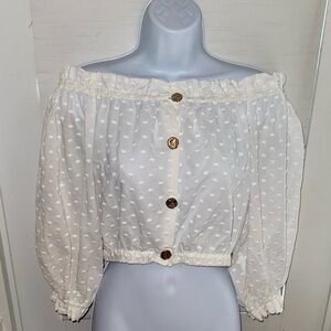 Paolita White cropped above waist Ruffled Blouse brand new